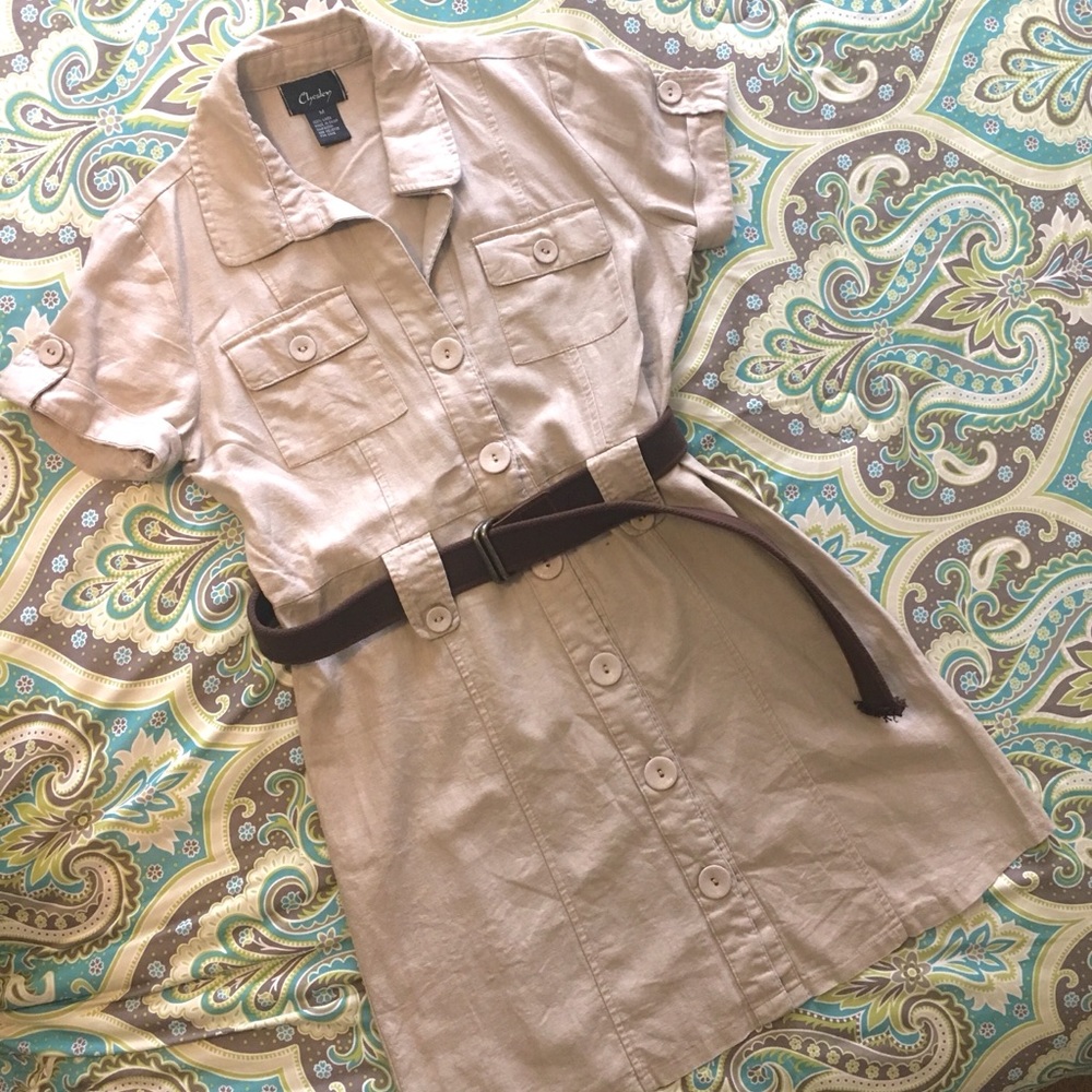 CHESLEY Natural Linen Shirt Dress EUC Size Medium